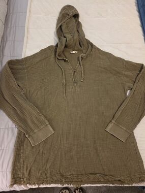 easel Women's Olive Green Gauze Hooded Pullover Top Size L